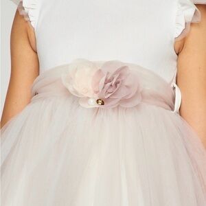 Flower girl dress - Charming Champagne and White Tulle Dress with Floral Accent